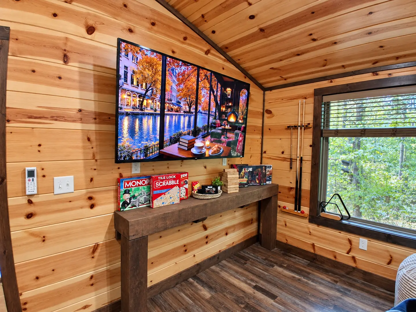 Game wall and arcade area in the loft