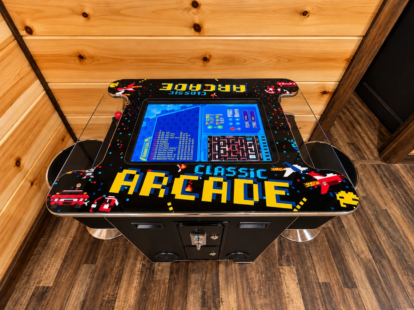 412-game arcade cabinet in the upstairs game loft at The Rustic Reserve